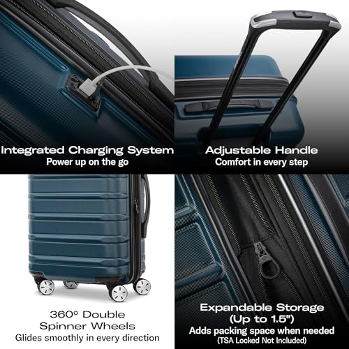 Samsonite Omni 2 Global Carry-On Spinner Luggage - Compact Size For International Travel - Airline-Approved - Features Expandable Polycarbonate Shell, 360° Wheels, USB Power Hub - Silver