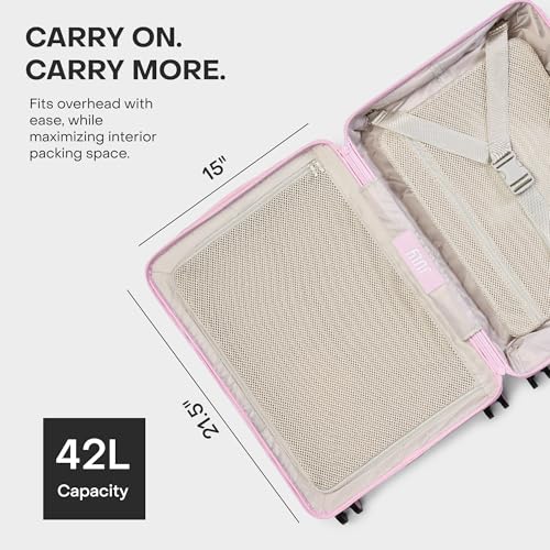 July Carry On Essential - 20" Airline Approved Carry On Luggage with Wheels, Travel Suitcase for Men & Women - Premium Rolling Suitcase, TSA Lock, Polycarbonate Shell, Spinner Wheels - Blush Pink