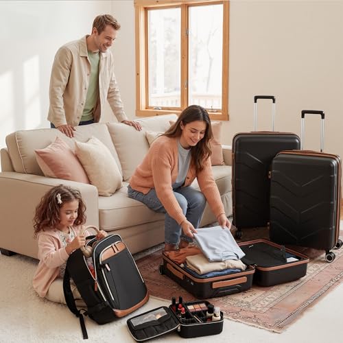 TILYMOL Luggage Sets 5 Piece - Expandable Suitcase Set with TSA Lock & Spinner Wheels, Lightweight PP Hardshell Travel Luggage for Men Women, Black