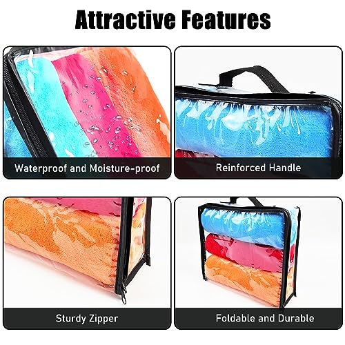 Hlimior 10 Pieces Large Clear Travel Packing Cube ，Clear Vinyl Zippered Storage Bags See Through Moving Bag Plastic Storage Bags PVC Multipurpose Pouch with Handle for Sweater Shirts Dress Storage