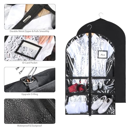 Syeeiex 3" Gusseted Clear Dance Costume Garment Bag(5 Pack), 40'' Dance Garment Bags for Dancers with 4 Zipper Pockets & Can Hold 1-3 Dance Costumes - Suitable for Dance Competitions, Ballet(Black)