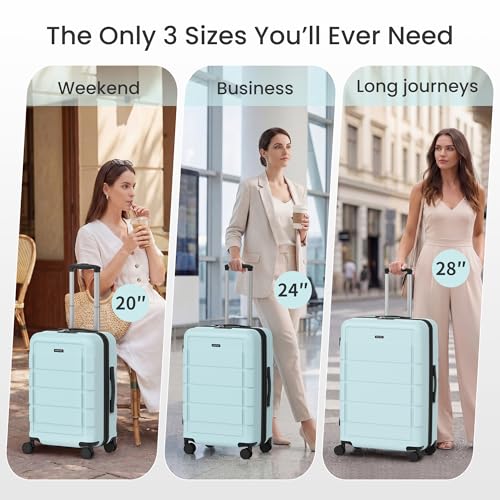 SHOWKOO Upgrade Luggage Sets 3pcs, 100% Premium PC Durable Expandable Luggage Suitcase with Double Wheels TSA Lock Mint Green