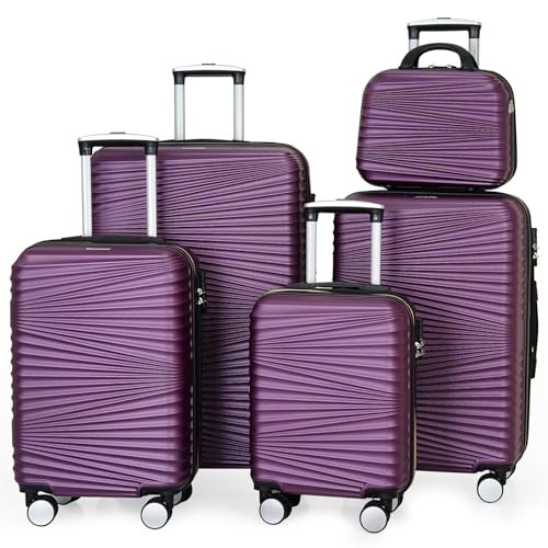 LARVENDER Luggage 5 Piece Sets, Hard Shell Luggage Set Expandable Carry on Luggage Suitcase with Spinner Wheels Durable Lightweight Travel Set for Men Women, Grape Purple