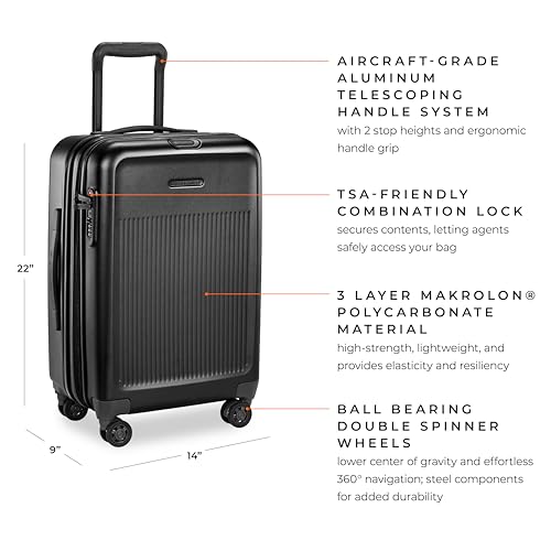 Briggs & Riley Sympatico Hardside Domestic Spinner Luggage, Matte Black, 22-Inch Carry-On