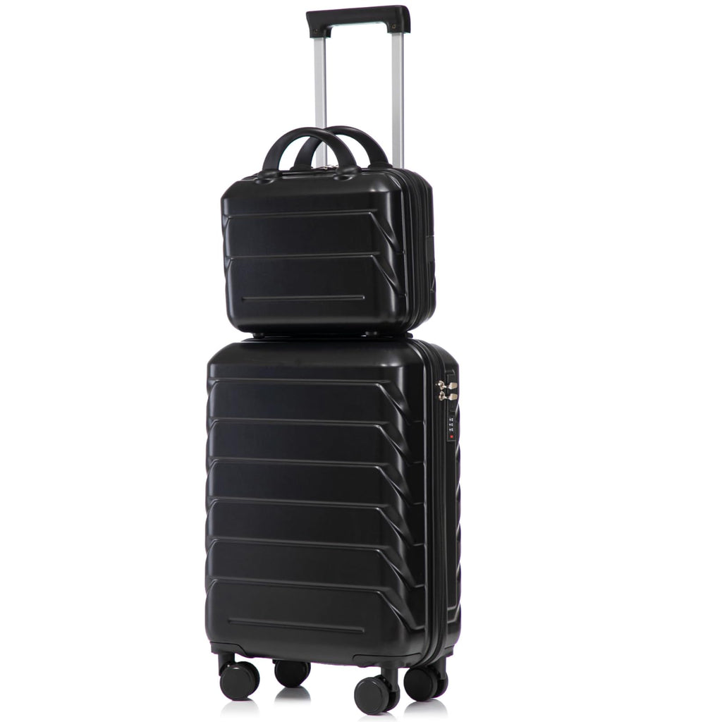 Luccalily 2-Piece ABS Hard Shell Lightweight Carry-On Luggage Set (14" & 20"), 360-Degree Spinner Wheels, Adjustable Telescopic Handle and Combination Lock for Travel, Black