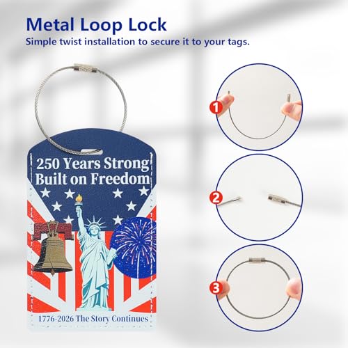 USA 250th Anniversary Luggage Tags (2 Pack) - Patriotic Liberty Bell & Statue of Liberty Suitcase Tags for Travel, 4th of July Decorations Travel Accessories