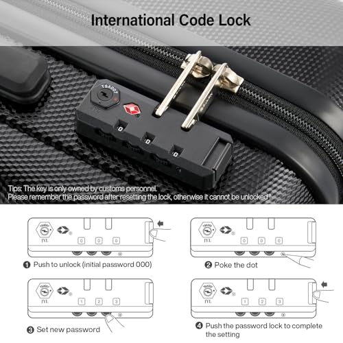 Hanke Hardshell Luggage Sets 3 Piece Extra Large Suitcases with Lock,28 Inch Luggage with Spinner Wheels, PC Travel Suitcase for Women Men 20 24 29Inch,Jet Black