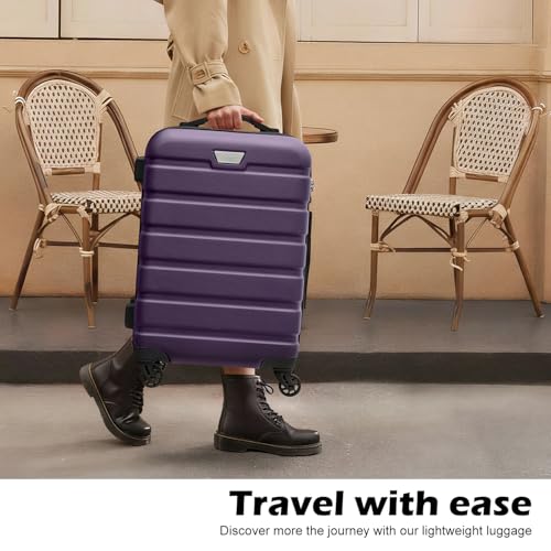 Coolife Luggage 3 Piece Set, Lightweight Durable Hardshell Suitcase set with 360° Spinner Wheels, TSA-approved Lock, Checked Family Travel Luggage sets, 20/24/28 Inch, Purple
