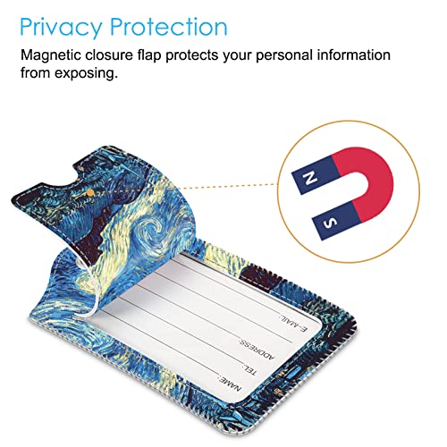 Fintie Luggage Tags, Privacy Cover ID Label with Stainless Steel Loop and Address Card for Travel Bag Suitcase - Starry Night (2 Piece)