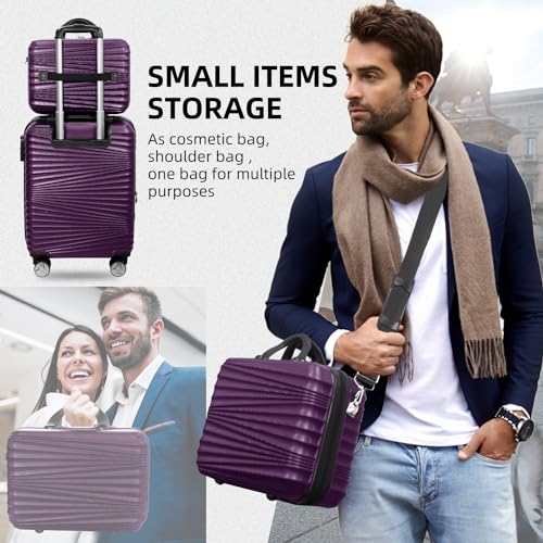 LARVENDER Luggage 5 Piece Sets, Hard Shell Luggage Set Expandable Carry on Luggage Suitcase with Spinner Wheels Durable Lightweight Travel Set for Men Women, Grape Purple