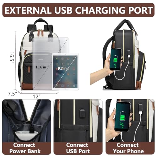 Laptop Backpack for Women Bag - 15.6 inch Work Travel Backpack with USB Charger College Bookbag Waterproof Business Computer Backpack Anti-theft Casual Backpacks for Nurse Teacher Beige Black Brown
