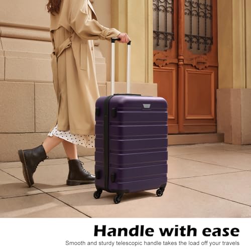 Coolife Luggage 3 Piece Set, Lightweight Durable Hardshell Suitcase set with 360° Spinner Wheels, TSA-approved Lock, Checked Family Travel Luggage sets, 20/24/28 Inch, Purple