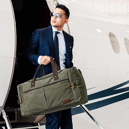 S-ZONE Canvas Duffel Bag for Travel 45L Weekender Overnight Bags with Shoes Compartment for Men