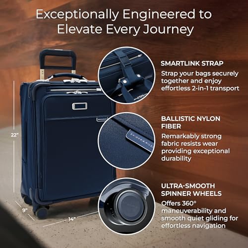 Briggs & Riley Essential 22" Carry On Expandable Spinner & Leather Luggage ID Tag for Men & Women - Suitcase with Wheels, Softside Rolling Bag for Travel, Identification Tag Accessory for Baggage