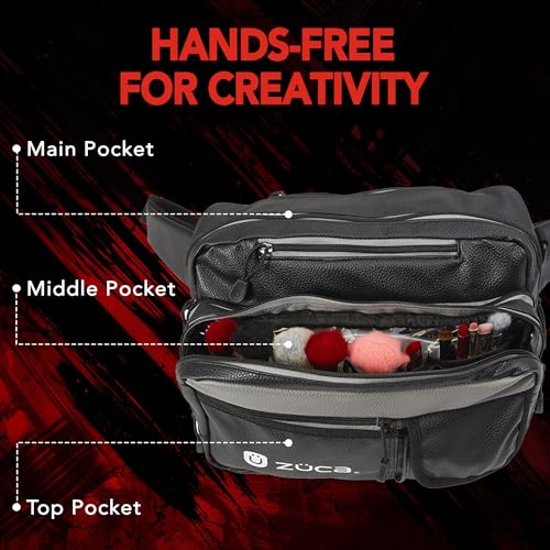 ZÜCA Artist Belt Bag – Professional Makeup Organizer for Men & Women's Waist Belt Bag or Adjustable Strap Crossbody Fanny Packs with 3 Zippered Compartments - Cosmetic Storage, 8.5"x13"x9"