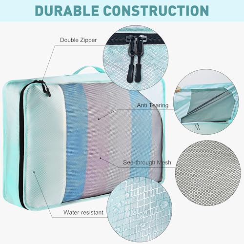 Toncoke 8-Piece Packing Cubes for Travel, 2026 Upgraded Durable Zippers & Reinforced Mesh, Complete Luggage Organizer Set with Shoe/Toiletry/Laundry Bags, 4 Sizes for Suitcase, Men Women, Lake Blue