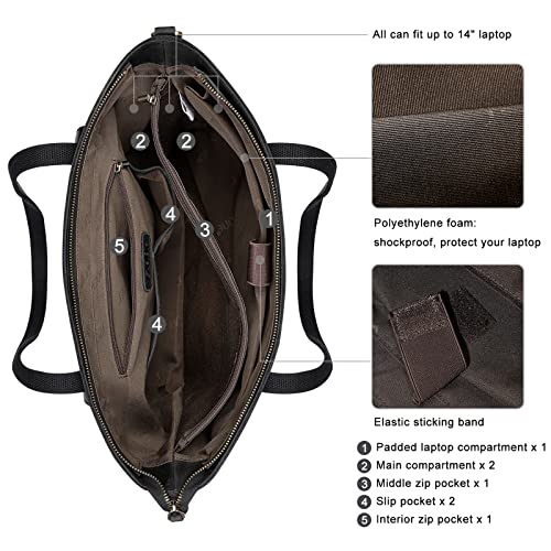 S-ZONE Women Vintage Genuine Leather Tote Bag Large Shoulder Purse Work Handbag