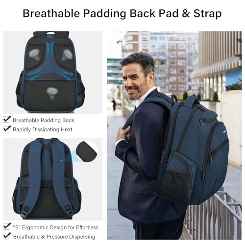 Hanke Carry-on Travel Backpack for Men Women - 18 Inch Travel Backpack Flight Approved Personal Item Size, TSA Lightweight College Large Backpack Fits 15.6" Laptop,with Luggage Strap(Navy Blue)