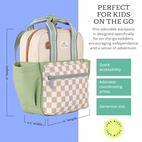 Itzy Ritzy Toddler Backpack - Daycare Bag - Features Adjustable Shoulder Straps, 2 Side Pockets & Spacious Interior with Wipeable Fabric Lining & Name Label, Checkerboard Backpack