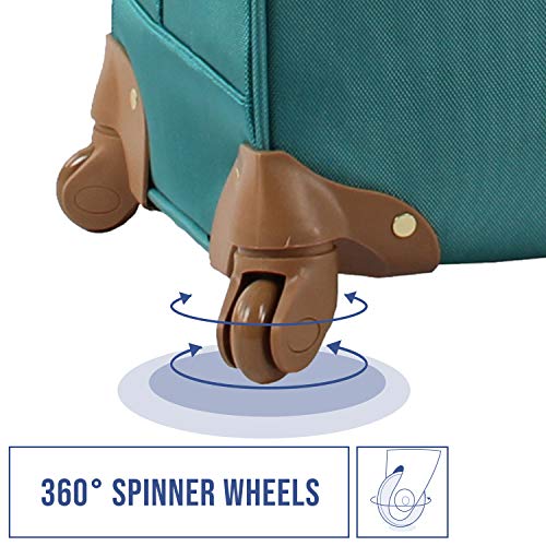 Steve Madden Designer Luggage Collection - Lightweight 24 Inch Expandable Softside Suitcase - Mid-size Rolling 4-Spinner Wheels Checked Bag (Harlo Teal Blue)