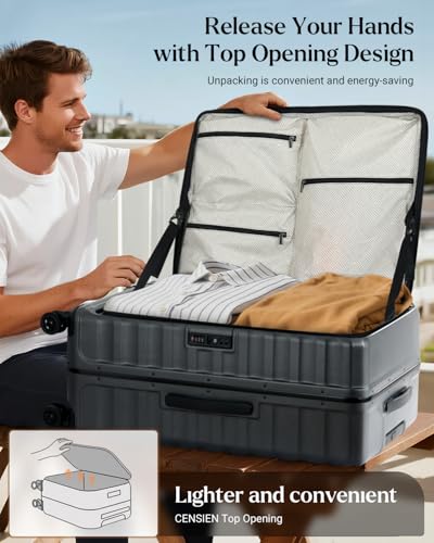 CENSIEN Checked Luggage, 28 Inch Luggage with Spinner Wheels, Large Suitcase with Lightweight PC Hard Shell, Aluminum Frame, Top Opening, YKK Zipper, TSA Lock (Grey, 1PC)