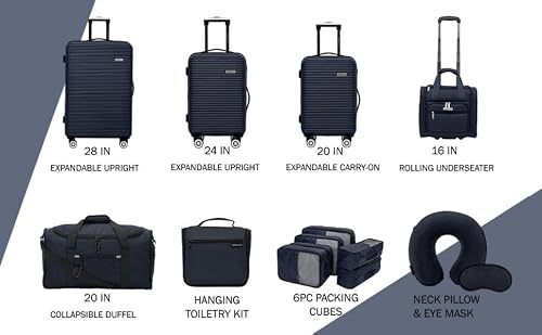 Travelers Club 14 Piece Riddock Luggage and Travel Accessories Set, Navy Blue