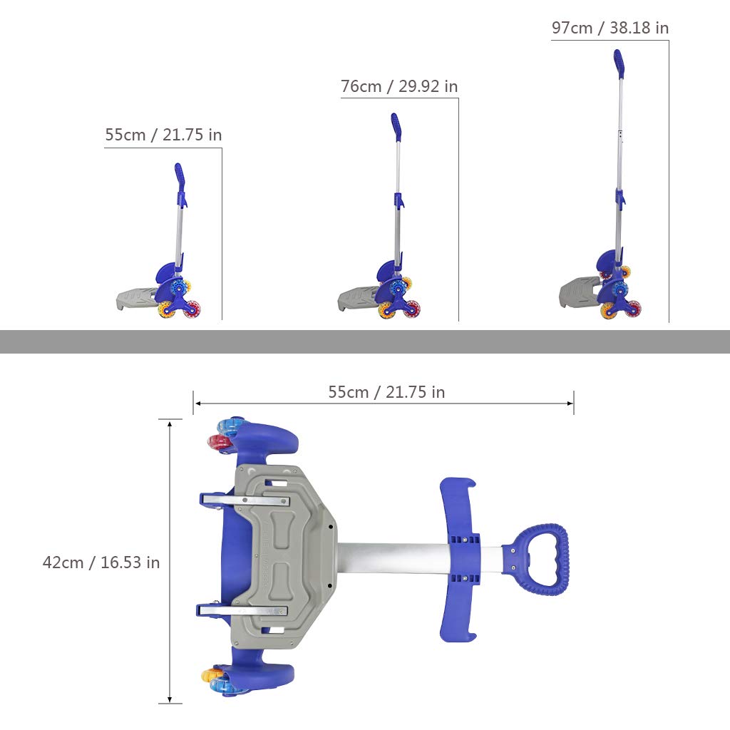 Wheeled Backpack Cart,Aluminium Alloy Folding Trolley Cart for Backpack (Blue, 6 Wheels)