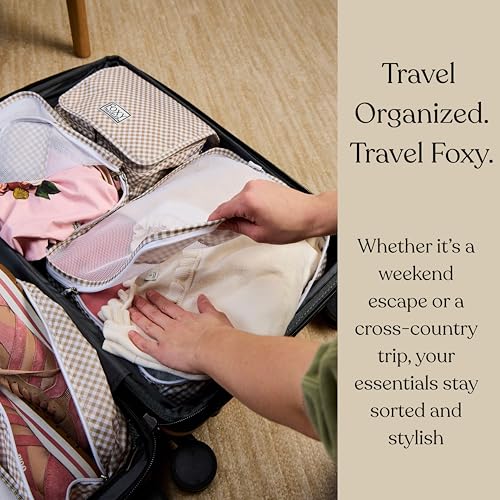 Foxy Traveler Packing Cubes Set – Cute Packing Cubes for Travel, Luggage Organizer Bags for Suitcase, For Kids & Family, Floral, Neutral & Aesthetic Travel Organizer Set-Beige