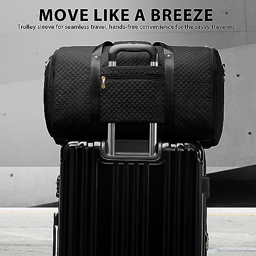 Coolife Garment Bag Carry On Convertible Travel Duffel Bag with Shoe Pouch Weekender Bag for Women Men 2 in 1 Hanging Suit Bag with Shoulder Strap Business Travel Bag (Black, Standard)