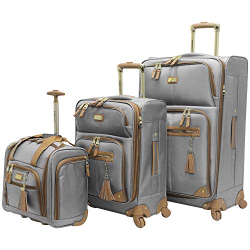 Steve Madden Designer Luggage Collection - 3 Piece Softside Expandable Lightweight Spinner Suitcase Set - Travel Set Includes an Under Seat Bag, 20-Inch Carry on and 28-Inch Checked Suitcase, Harlo