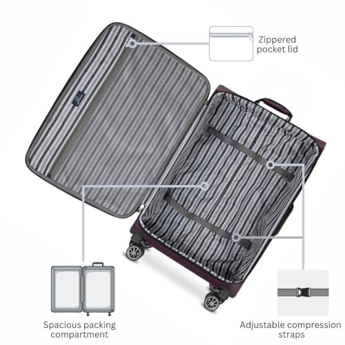 Skyway Epic Softside Large Checked Luggage - Lightweight Suitcase with Wheels | TSA Approved Travel Bag | Spinner Suitcase | Large Luggage Set with Telescoping Handle, 28 inch, Plum