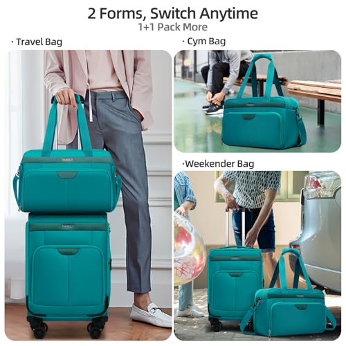 TIAWOLT Carry On Luggage 22x14x9 Airline Approved with Wheels,2-piece Luggage Set,Softside Expandable Luggage Suitcase with TSA Lock&Carry-on UnderSeat travel Duffle Bag,Weekender Bag-Green