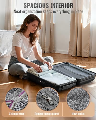 Joyway Durable Luggage Sets, 3 Piece PC+ABS Hardshell Suitcases with 2 Exterior Straps, Expandable 20 Inch & 24/28 Inch Travel Set with Spinner Wheels, TSA Lock, YKK Zipper, Black