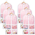 Nuenen 6pcs Garment Bags for Dance Costume Clothing Bags Hanging Clothes Clear Dance Garment Carrier for Dancers with 5 Zipper Pockets Closet Hanging Clothes Cover (White)