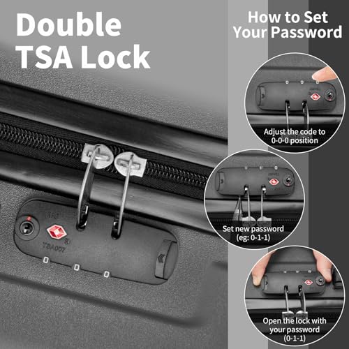 Karl home Luggage Sets 3 Piece, ABS Hardside Suitcase Set with Double Spinner Wheels & TSA Lock for Travel Business, 3-Piece Set (20/24/28), Dark Gray