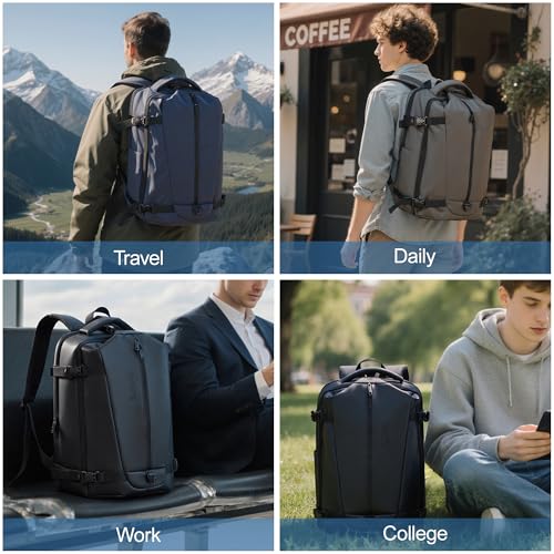 BAGOK Travel Backpack for Men and Women, Flight-Approved Carry-On Backpack with Laptop Compartment; Large-Capacity Personal Item for Business, Work, School, or Weekend Trips(Blue)
