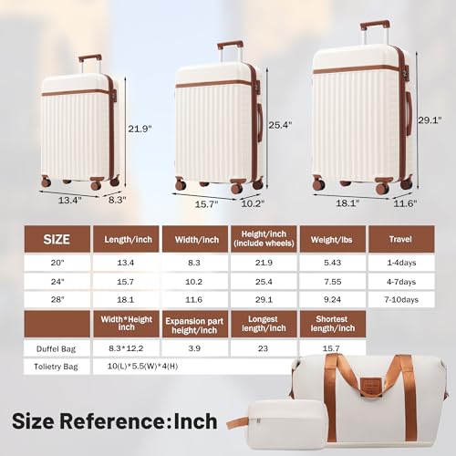 Merax 5 Piece Luggage Set, Hard Shell Expandable Suitcases with Double Spinner Wheels and TSA Lock, 20"+24"+28"(Brown+White)