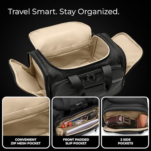 Briggs & Riley Underseat Duffle Bag - Personal Item Travel Bag for Women & Men, Carry On, Fits Under Airplane Seat, Weekender & Overnight Luggage, Lightweight - Baseline Collection, Black