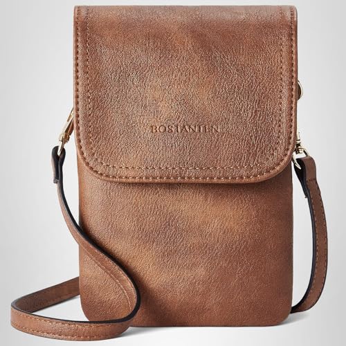 BOSTANTEN Vegan Leather Small Crossbody Bags for Women Designer Cell Phone Bag Wallet Purses Adjustable Strap Retro Brown