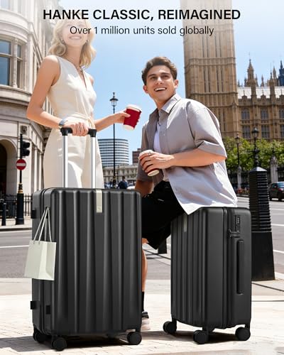 Hanke Upgraded Elite 24 Inch Checked Luggage,PC Hard Shell Suitcases with Wheels, TSA Lock, Explosion-Proof Zipper Suitcase for Business Travel Men & Women,Jet Black