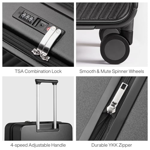 mixi 24 Inch Large Expandable Checked Luggage PC Hard Shell Suitcase Top Opening Rolling Travel Suitcases with Spinner Wheels & TSA Lock, Rock Gray