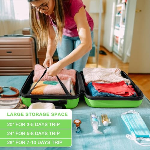 Kono 4 Piece Luggage Sets Expandable(only 28") with Spinner Wheels TSA Lock Lightweight PC+ABS Hardside Travel Rolling Suitcases 20in 24in 28in Carry on and 12in Mini Cosmetic Case Apple Green