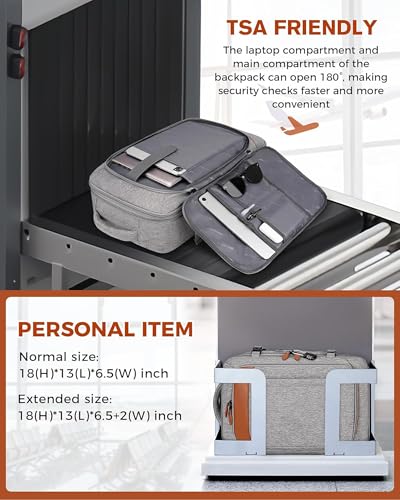 Vancropak Carry on Backpack, Flight Approved 18x14x8 Travel Backpack with 3 Packing Cubes, Expandable Large 40L Travel Bag fits 17.3" Laptop, Anti Theft Luggage Suitcase Weekend for Women Men, Grey