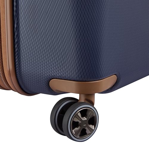DELSEY PARIS Flanerie SE - Hardside Checked In Luggage 28 Inch - 360° Dual Spinner Wheels - TSA Lock - Lightweight Polycarbonate Travel Suitcase with Vegan Leather, Blue