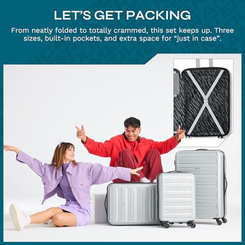 American Tourister Westridge Hardside Luggage Set with Spinner Wheels, Silver, 3PC SET (CO/M/L)