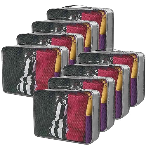 Silkfly 8 Pcs XL Packing Cube for Travel Luggage Organizer Suitcase High Capacity Large Packing Bag Bulk Reusable Mesh Travel Cube for Hiking Camping Accessory, 17.7 x 13 x 4.7 Inch (Gray)