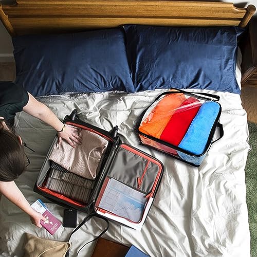 Hlimior 10 Pieces Large Clear Travel Packing Cube ，Clear Vinyl Zippered Storage Bags See Through Moving Bag Plastic Storage Bags PVC Multipurpose Pouch with Handle for Sweater Shirts Dress Storage