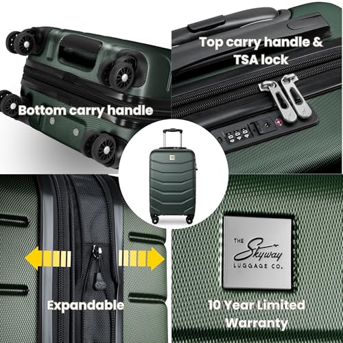 Skyway Luggage Silverton Hardside Collection – Lightweight Durable Suitcases with Wheels, Expandable Luggage for Travel Essentials with TSA Lock, 28-inch Large Checked, Thyme