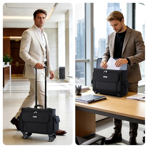 Tonyeee Rolling Laptop Bag 15.6 Inch, Ballistic Nylon Wheeled Briefcase for Men Women, Professional Rolling Work Bag, Underseat Carry On Business Case, 360 Spinner Wheels, Accordion File Office Bag