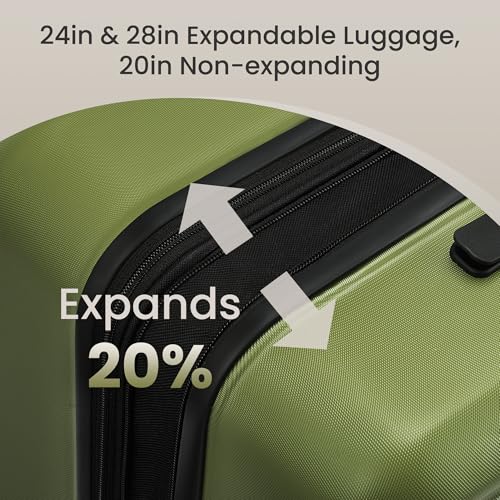 SHOWKOO Luggage Sets Expandable 100% PC Durable Suitcase Double Wheels TSA Lock Olive Green 3pcs